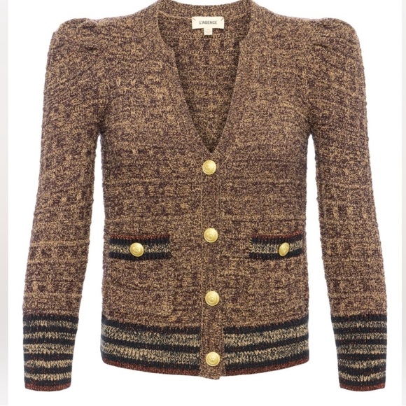 L'Agence Jenni Brown Puff Sleeve Cardigan - Picture 7 of 11